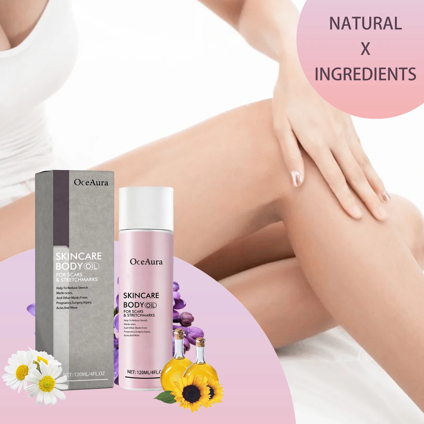 OceAura Non Greasy Body Skin Care Oil For Scars Wrinkles