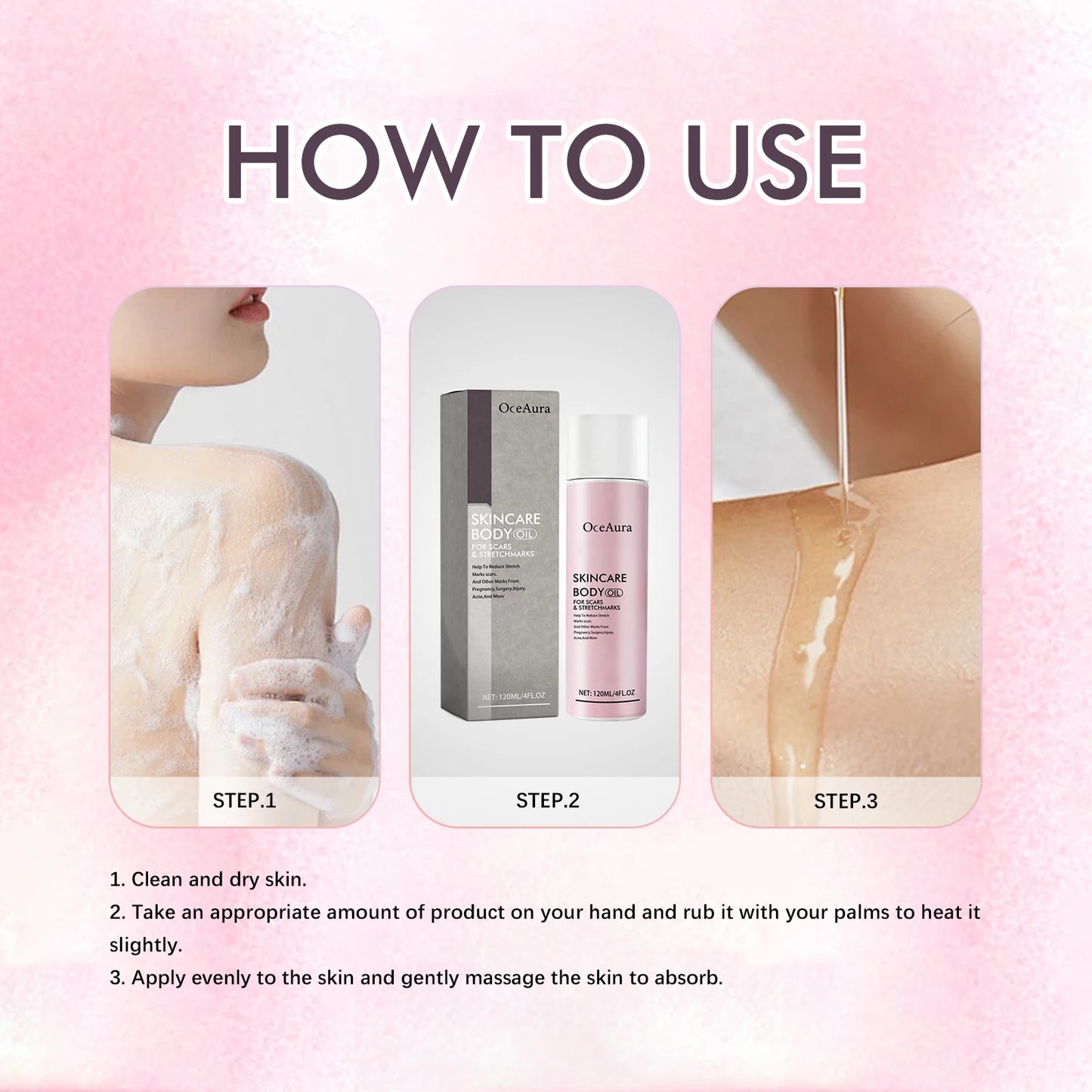 OceAura Non Greasy Body Skin Care Oil For Scars Wrinkles