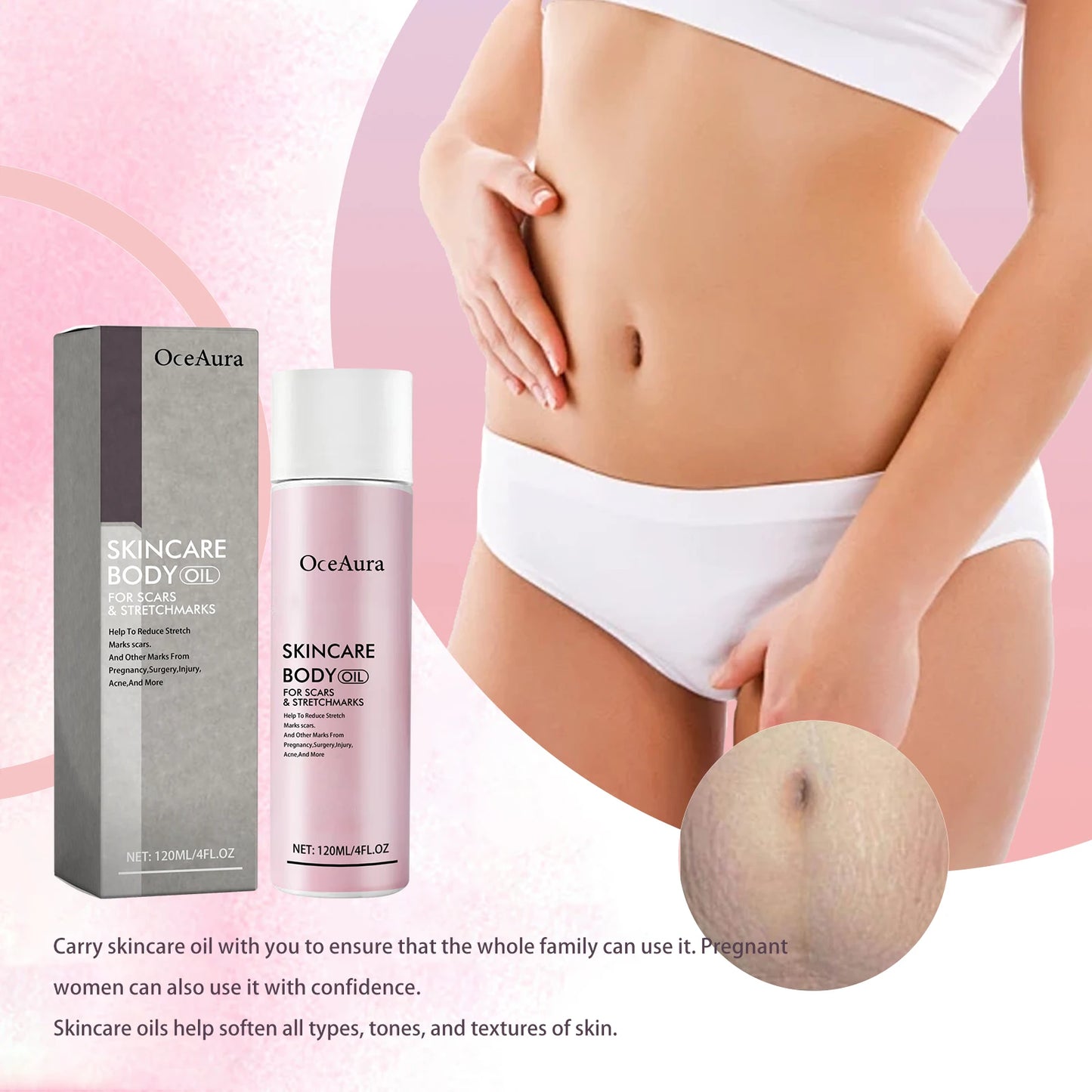 OceAura Non Greasy Body Skin Care Oil For Scars Wrinkles