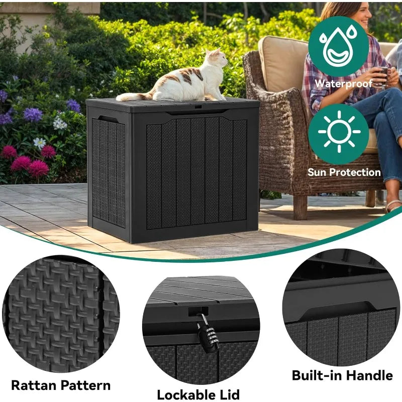 Outdoor Resin Rattan Style Deck Box Lockable Storage Container
