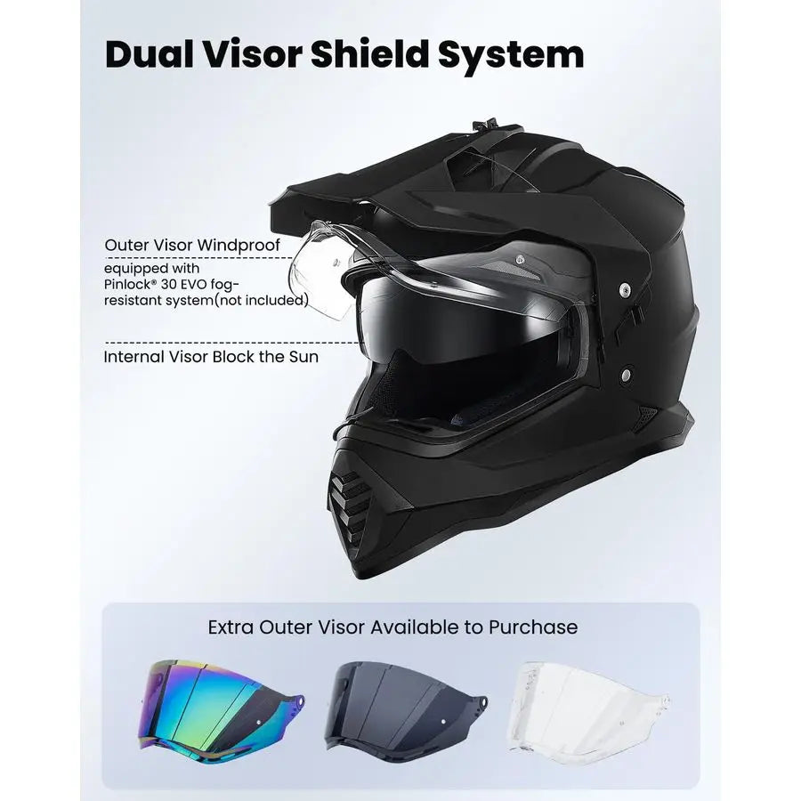 XMSJ Dual Sport Motorcycle Helmet With Pinlock Sun Visor WS902