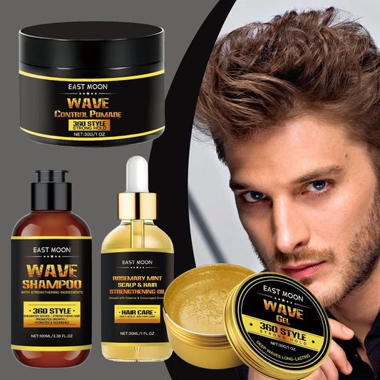 East Moon Men's Thick Hair Care Kit Shampoo Oil Wax
