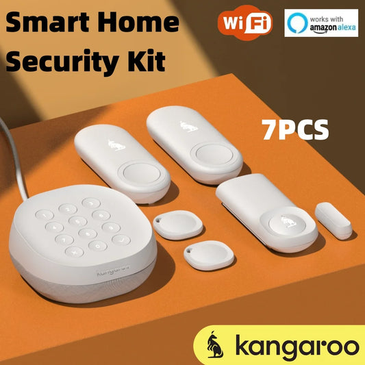 7pcs WiFi Smart Home Alarm System With Water Leak Temp And Humidity Sensors