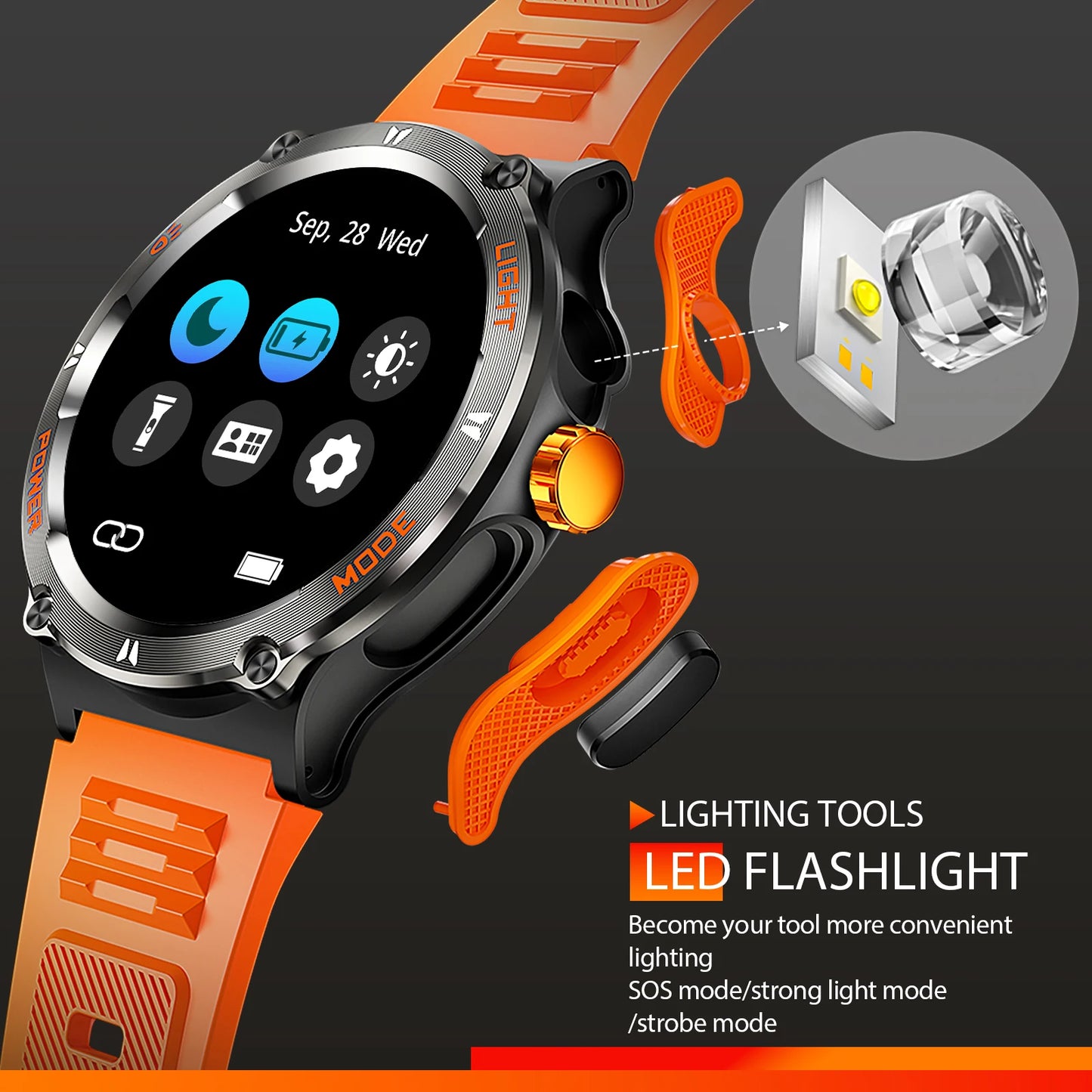 EIGIIS Smart Watch 3ATM Waterproof With Compass And LED Flashlight