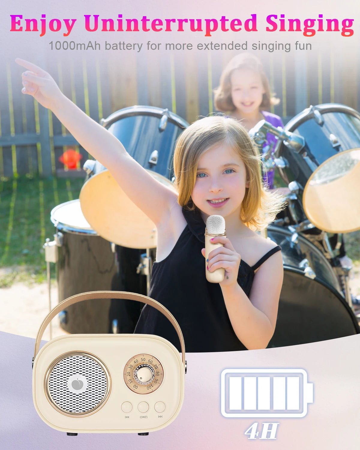 PRUNUS Mini Karaoke Machine With Bluetooth Speaker And Two Mics