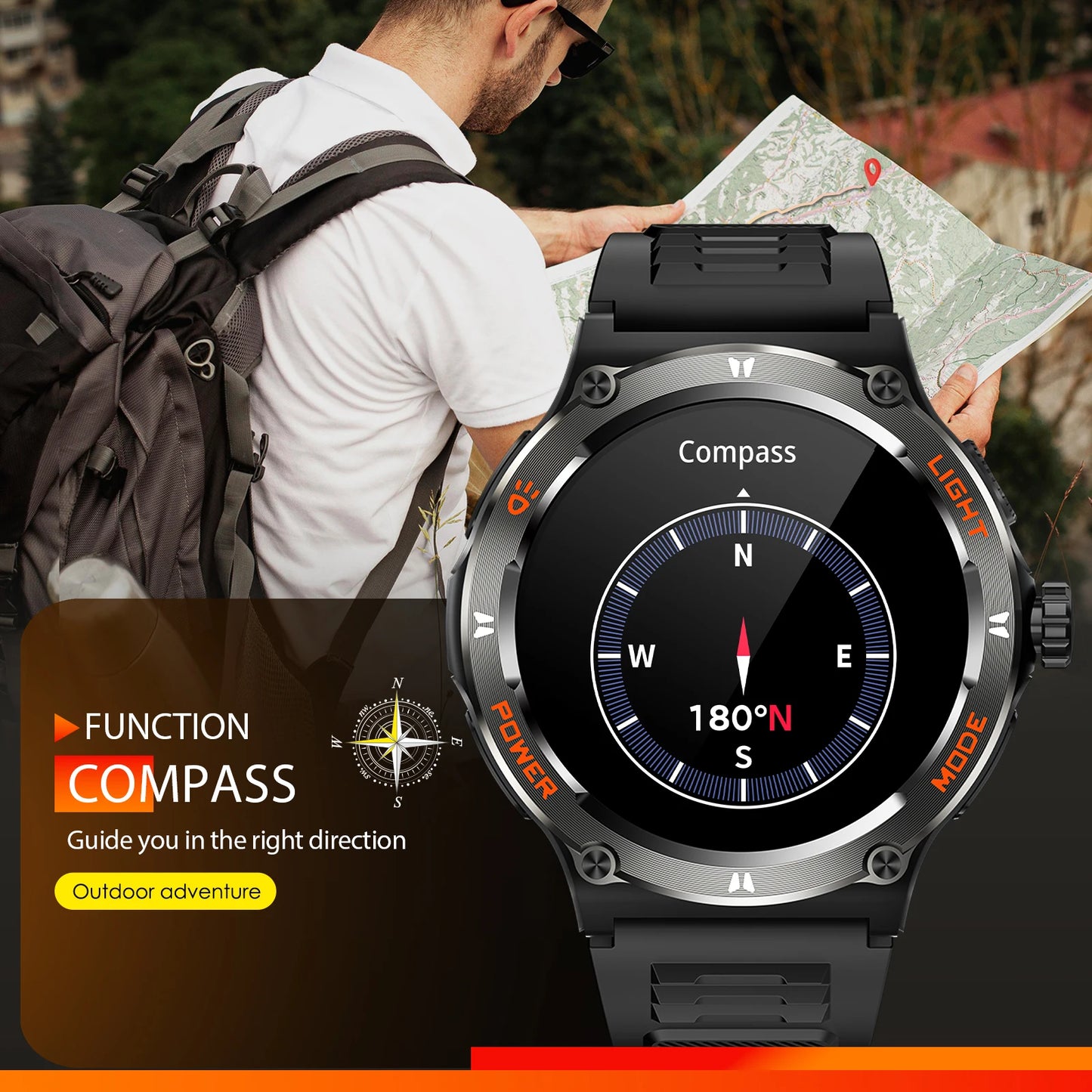 EIGIIS Smart Watch 3ATM Waterproof With Compass And LED Flashlight