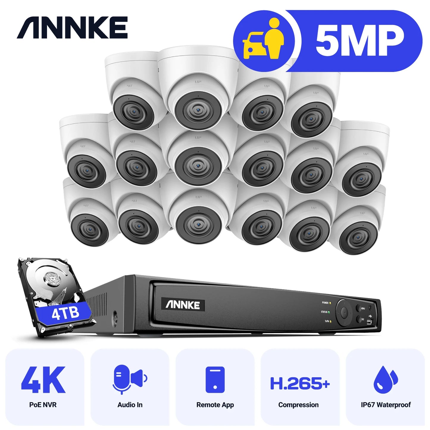 ANNKE 16CH 5MP POE NVR Kit Security Camera System Outdoor